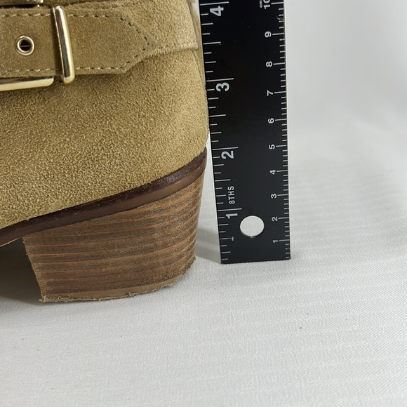 Zara Tan Suede Leather Studded Buckle Ankle Boot Booties - Picture 5 of 12